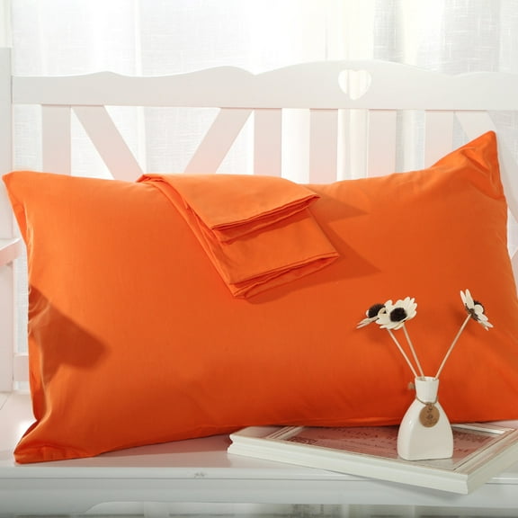 Envelope style pure cotton pillowcase breathable and mite resistant, suitable for all seasons (2 pieces 48x74cm orange)