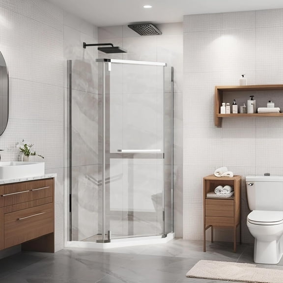 Kaisneo 36 x 72 Neo-Angle Frameless Pivot 1/4" Thick Clear Tempered Glass Shower Door