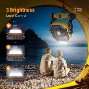 JINLICTE 10400mAh Solar fan with LED Lantern, Camping Fan with Solar Panel, 7W Rechargeable Solar Powered Fan for Outside, Quiet Battery Operated Tent Fan for Picnic, Barbecue, Fishing,Yellow
