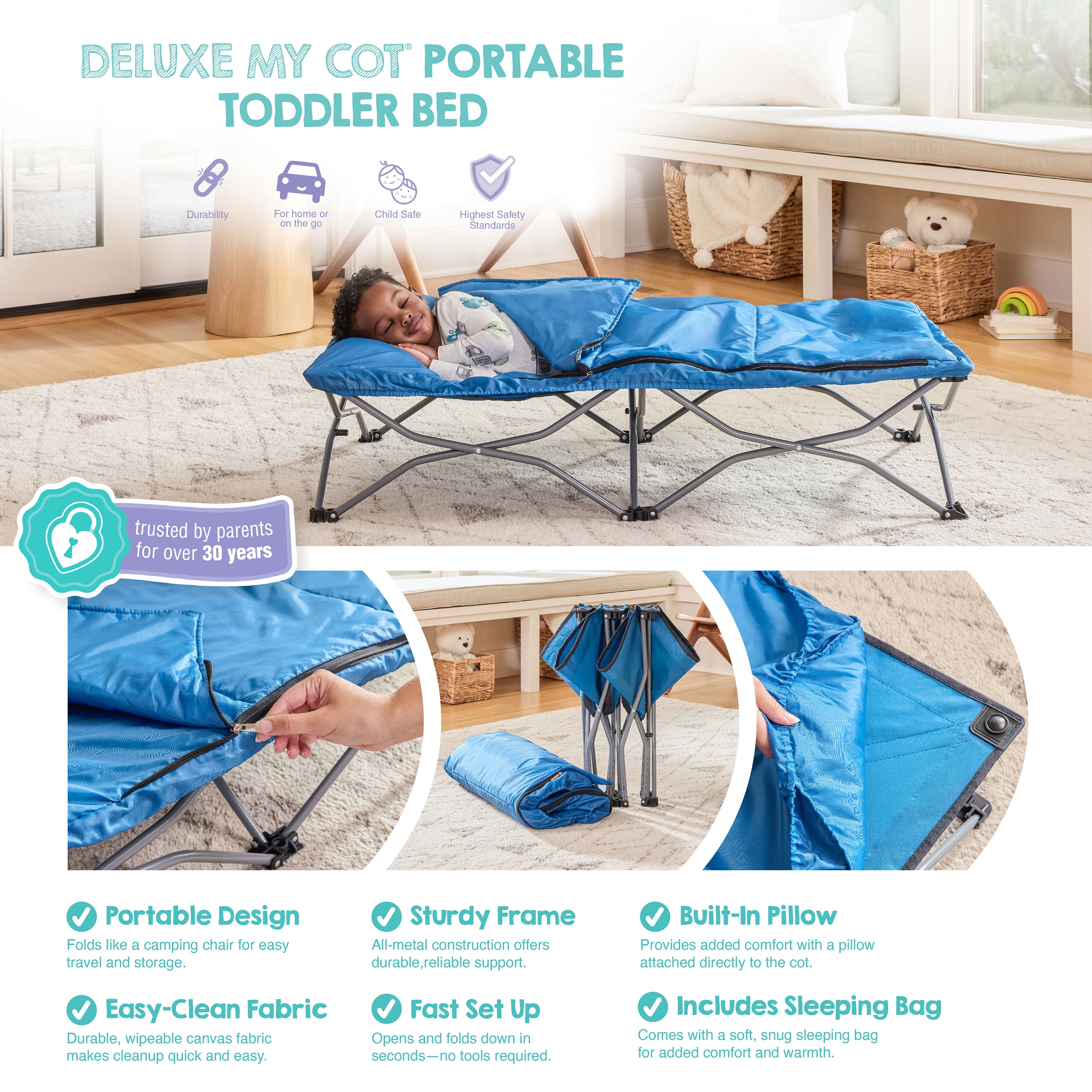 Regalo Deluxe My Cot Extra Long Portable Toddler Travel Bed with Sleeping Bag