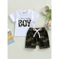 thumbnail image 2 of LMLYSoH Baby Boys Shorts Set, Short Sleeve Letters Print T-shirt with Camouflage Shorts Summer Outfit, 2 of 9