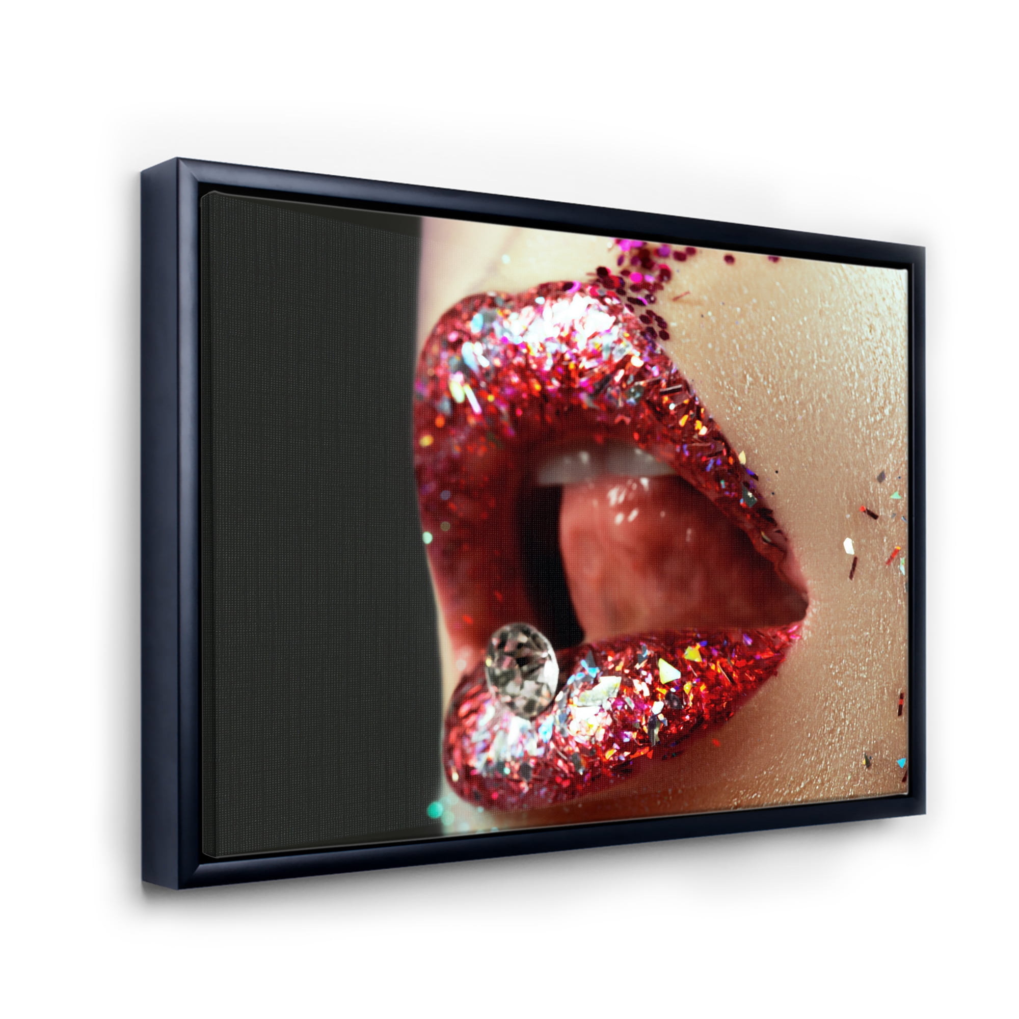 Artistic Girl Lips Make-Up 32 in x 16 in Framed Photography Canvas Art Print, by Designart