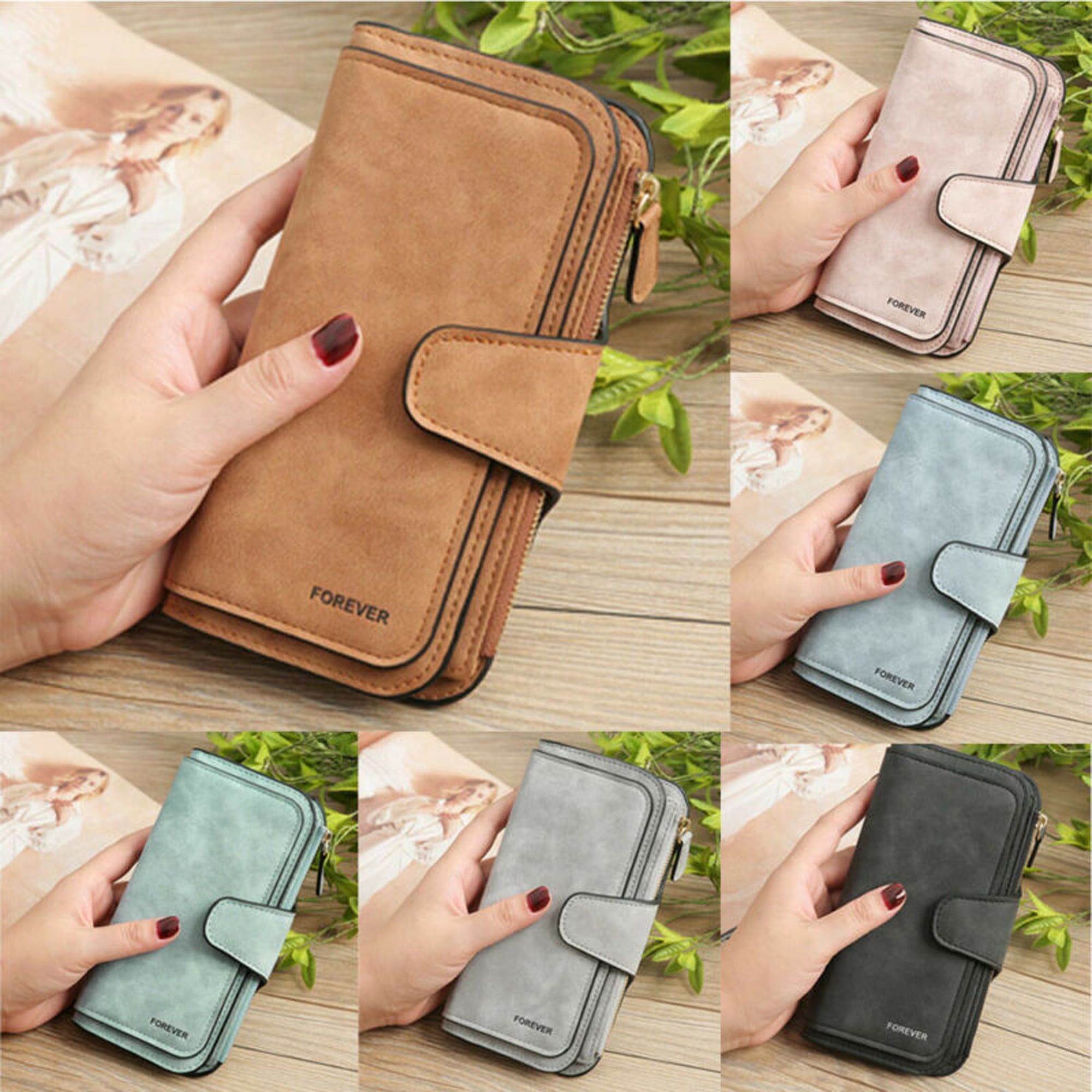 Fullvigor Women' s PU Leather Card Holder Clutch Wallets with Zipper Pocket  
