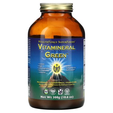 HealthForce SuperFoods Vitamineral Green Powder - 300 Grams - All Natural Green Superfood Complex with Vitamins, Minerals, Amino Acids & Protein - Vegan, Gluten Free - 30 Servings