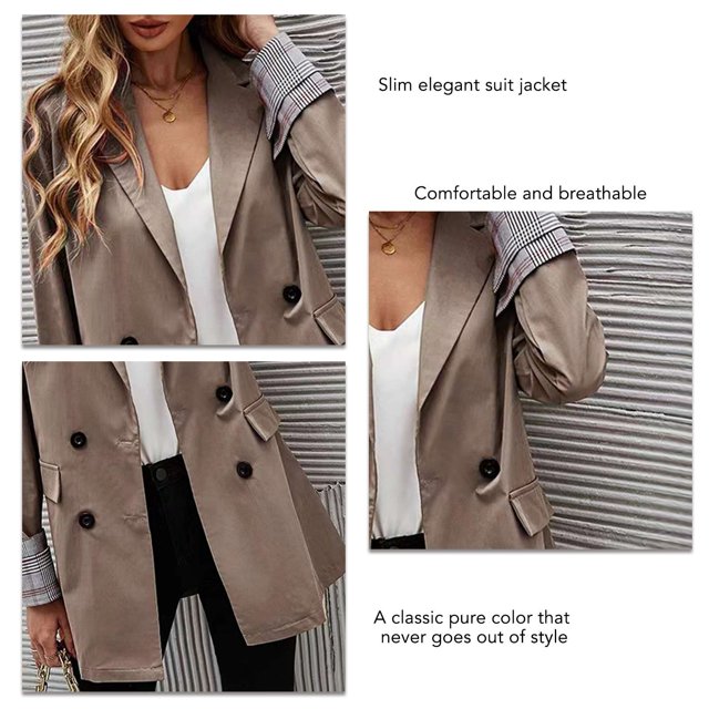 Chaqueta de traje de mujer chaqueta de traje de moda puños enrollados a cuadros de Color puro botones de doble fila para Club para mujer para ir de compras ANGGREK Otros
