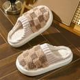 thumbnail image 6 of Checkered Cloud Slippers for Women Men Plaid Fuzzy Platform House Shoes Plush Warm Indoor Bedroom Slip on, 6 of 6
