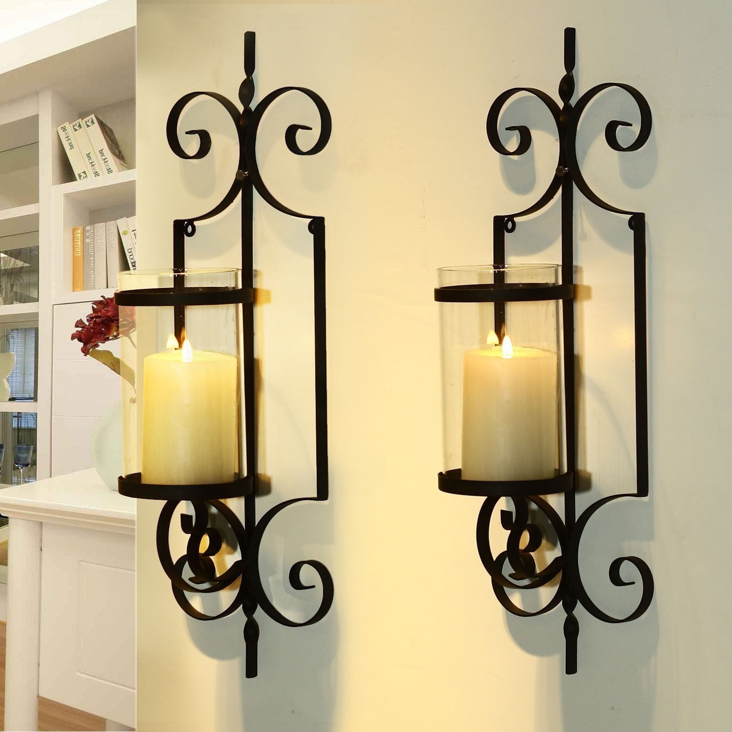 Pillar LED Tealight Hanging Candle Lantern Home Decor Wall Accent Decoration 