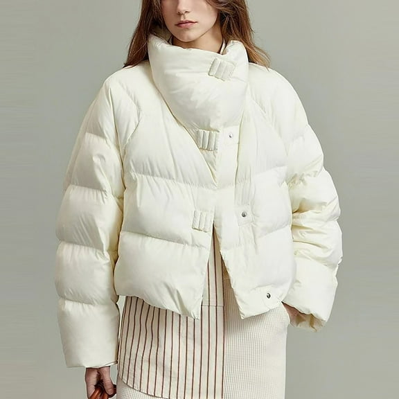UPPADA Quilted Puffer Jacket for Womens Oversized Cropped Puffy Quilted Winter Jackets Coat with Pockets Ladies Fall Jackets,Woman Coat for Winter Beige,L