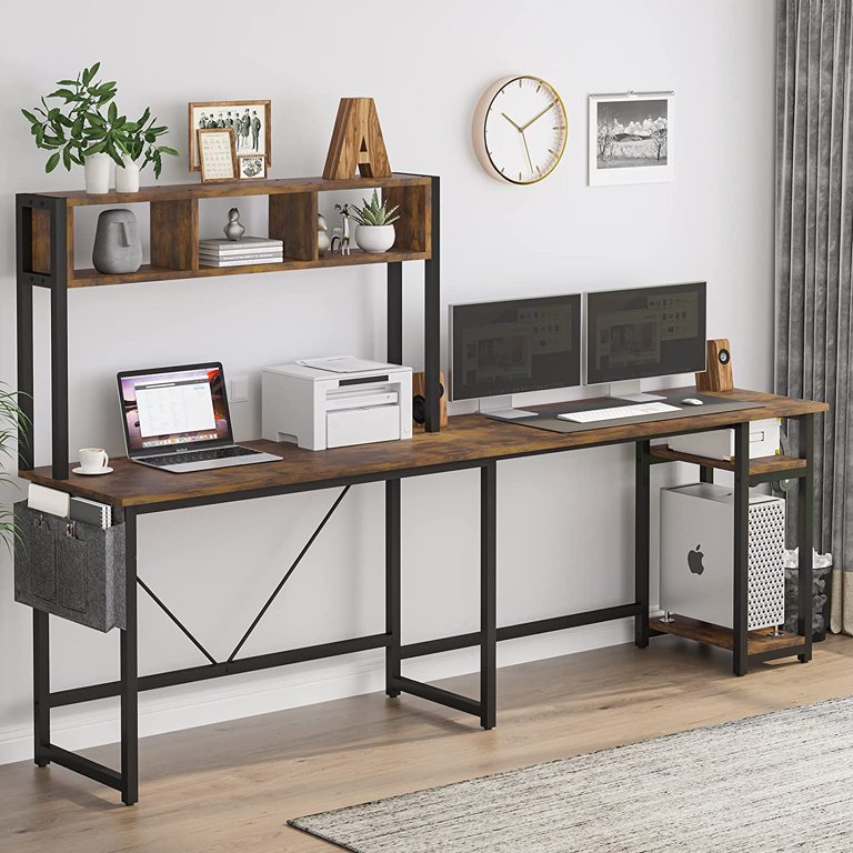 L Desk with Overhead Hutch and Double Storage Cabinet PL Series