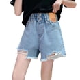 thumbnail image 2 of Liyamei Girls Distressed Denim Shorts with High Waist for Summer Style Size 4-14,Sky Blue, 2 of 6