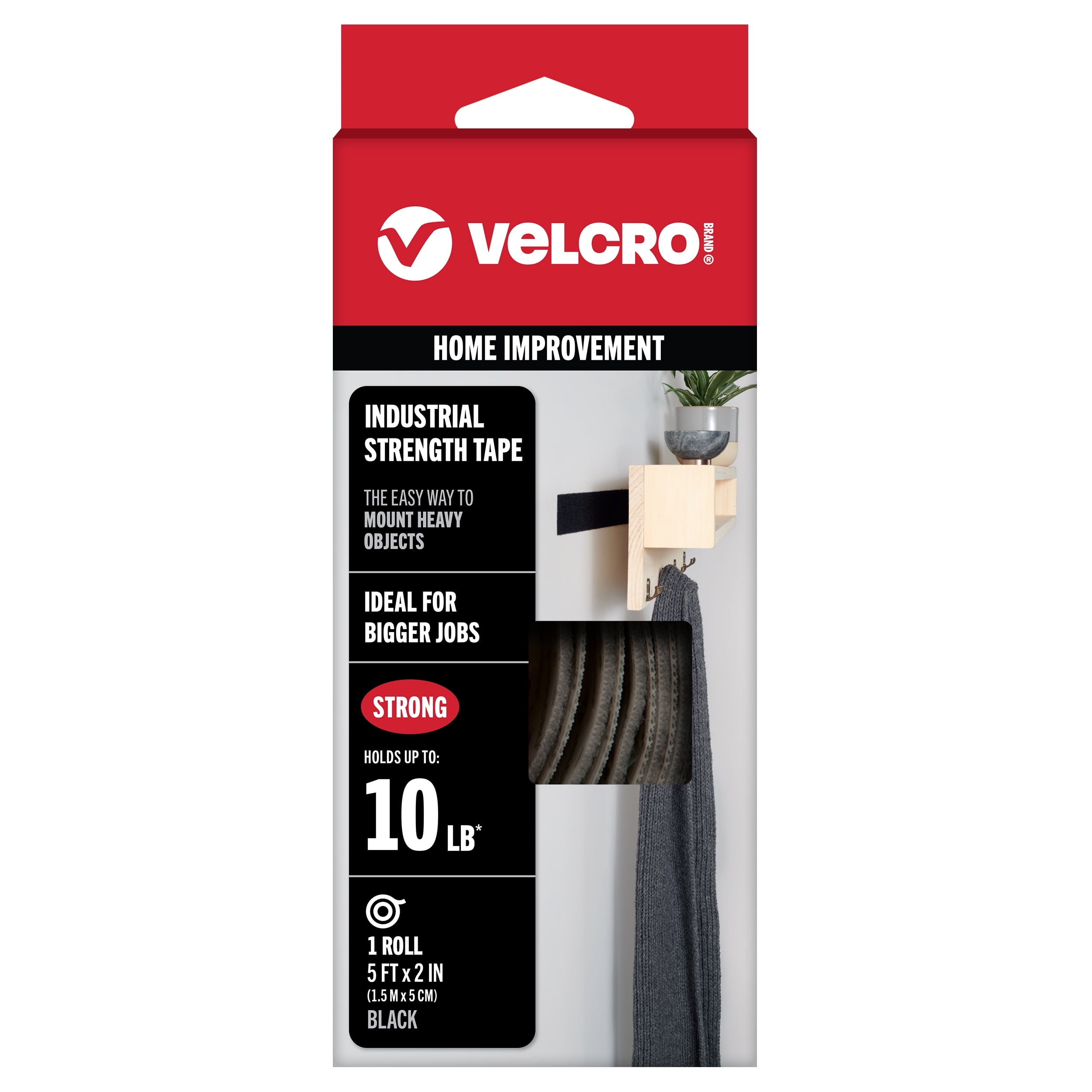 (3 pack) VELCRO Brand Industrial Strength Heavy Duty Tape, Indoor & Outdoor Use, Superior Holding Power on Smooth Surfaces, 5ft x 2in Black Tape