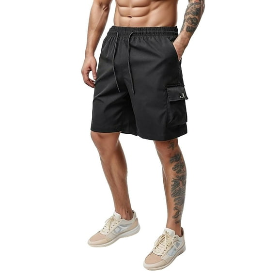 Men's Cargo Shorts 34 Big & Tall Gym Shorts Casual Below Knee Summer Water Resistant Quick Dry Shorts Multi Pocket Black,L