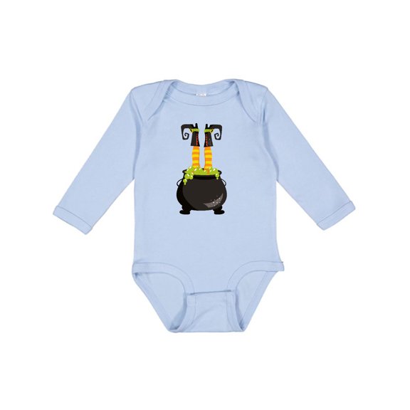 Inktastic Witch Cauldron, Witch Legs, Boots, Halloween Boys or Girls Long Sleeve Baby Bodysuit