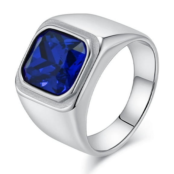 Men's Stainless Steel Gold/Silver/Black Plated Ring with Cushion Cut Gemstone Simple Ring Size 7-13