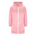 thumbnail image 4 of XIAONU Womens Hoodies Loose Fit Long Sleeve Zip Up Long Hooded Jacket Side Pockets Solid Color Winter Drawstrings Hoodie Coat Red XL, 4 of 4