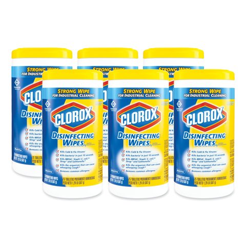 Clorox Disinfecting Wipes, 7 x 8, Lemon Fresh, 75 per Canister, 6 per Carton, CLO15948CT