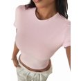 thumbnail image 3 of Gynyvoja Short Sleeve Shirts for Women Round Neck Basic Double Lined Tees Fitted Y2k Crop Tops Pink XL, 3 of 9
