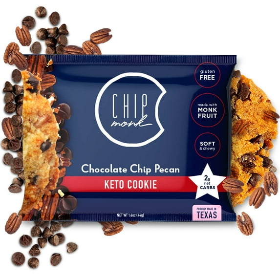 ChipMonk Cookies - Low Carb, Keto, Sugar Free, & Gluten-Free Snack Foods (Chocolate Chip Pecan, 18 pack)