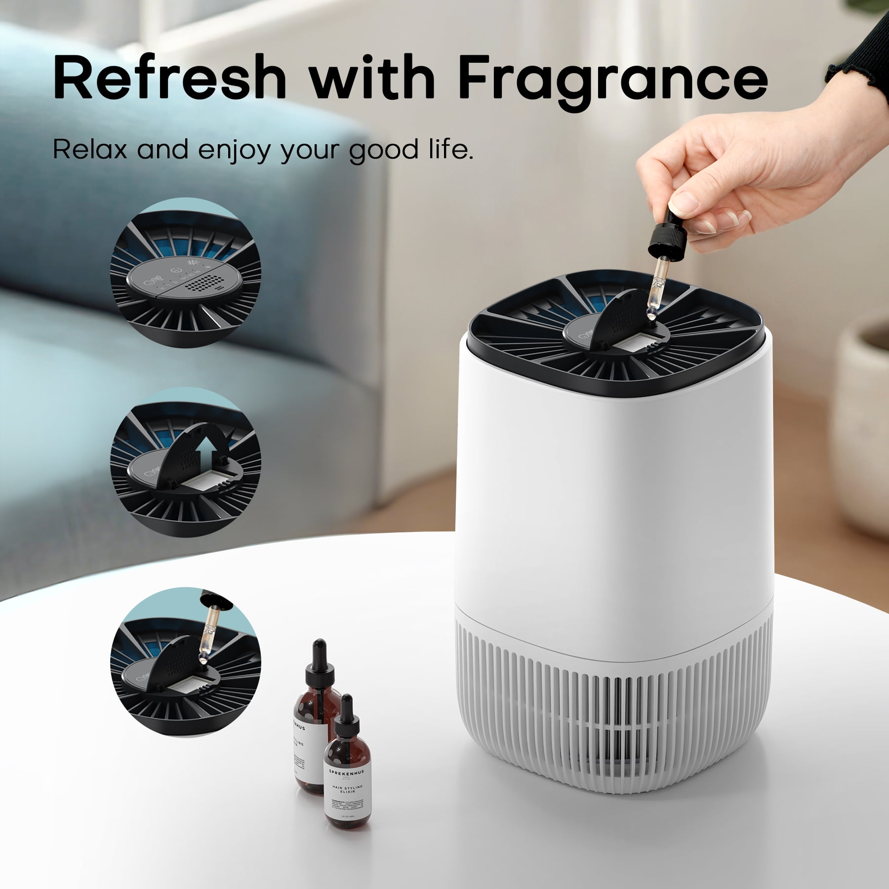 Breezome Air Purifier for Home Bedroom, Hepa 3-in-1 Filter Cleaner with Aromatherapy Function for Better Sleep, Smoke, Pet Dander, Odor, Dust, Office, White