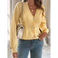 thumbnail image 3 of Women'S Fall Cardigan Sweater Fashion Trend Long Sleeve Top Casual Jacket Vacation Button Sweater Light Yellow L, 3 of 6