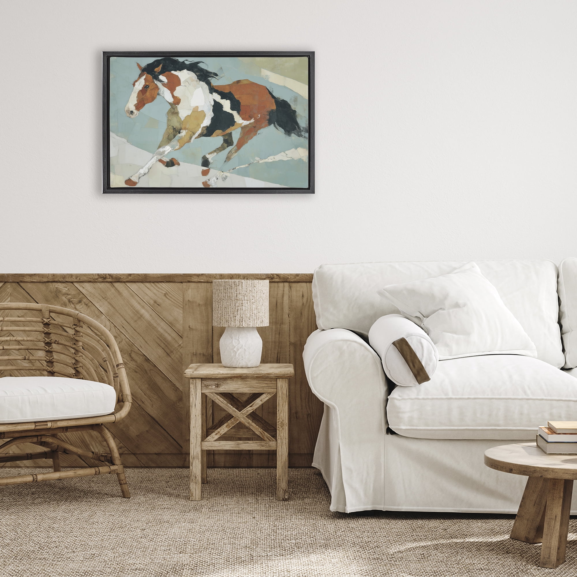 Stupell Industries Paint Horse in Motion Black Framed Floater Canvas Wall Art, design by Chromatic Storm Studio