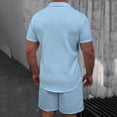 thumbnail image 4 of IROINNID Men's 2 Piece Casual Short Sleeve Button Down Shirt and Shorts Set Textured Jacquard Turndown Collar for Summer Beach Vacation, 4 of 8