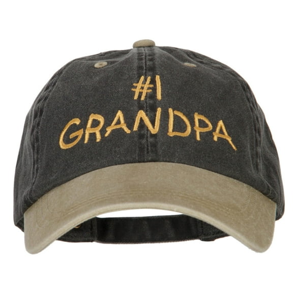 Number 1 Grandpa Letters Embroidered Pigment Dyed Wash Cap - Black Khaki OSFM