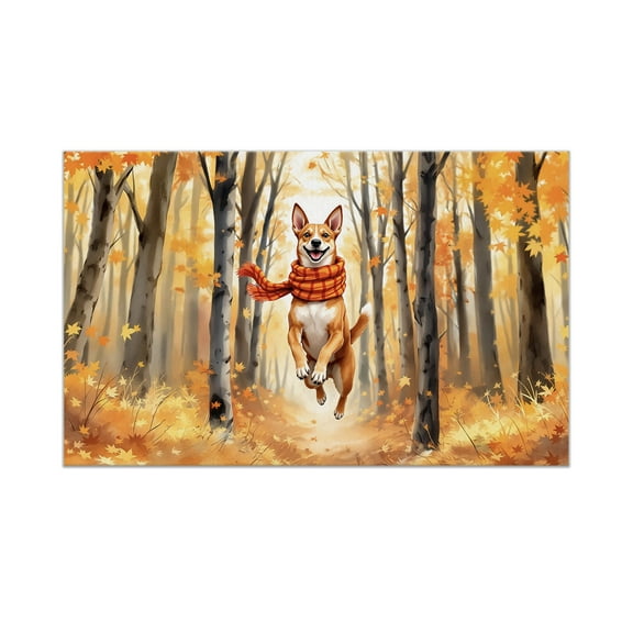 Welcome Fall Basenji Strolling Through the Autumn Maple Forest Doormat African Barkless Dog Lover Indoor Outdoor Welcome Mat - 12012