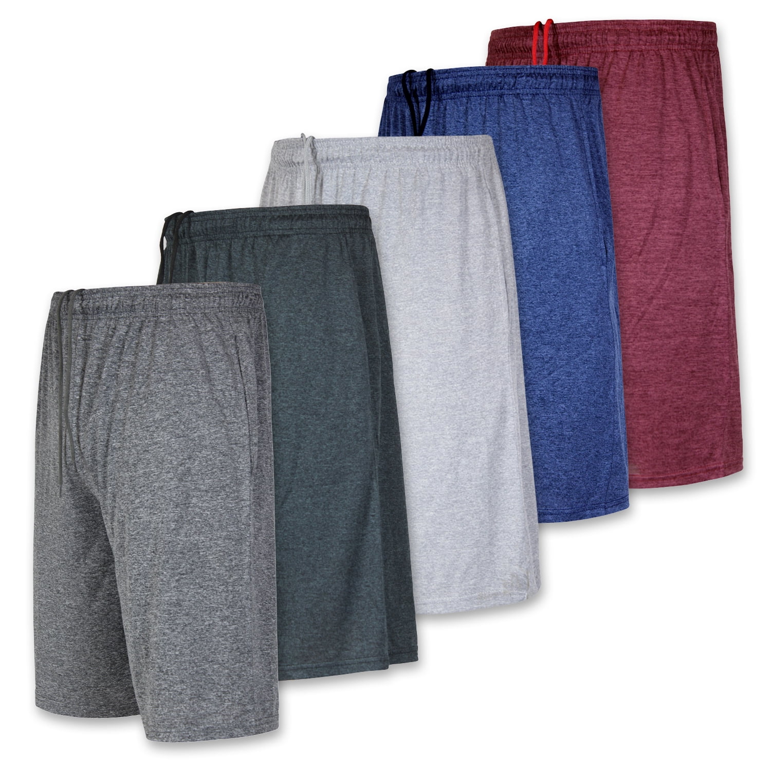 5 Pack:Mens Dry-Fit Sweat Resistant Active Athletic Performance Shorts 