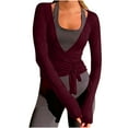 thumbnail image 2 of FNFYFH Women Wrap Tie Top Long SLeeve Ballet Workout Yoga Shirt Cross Tie Pilates Dance Shirts Blouses, 2 of 10