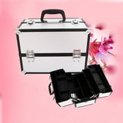 Zimtown Makeup Train Case Professional Cosmetic Organizer w/ Aluminum frame with Locks and Folding Trays Silver