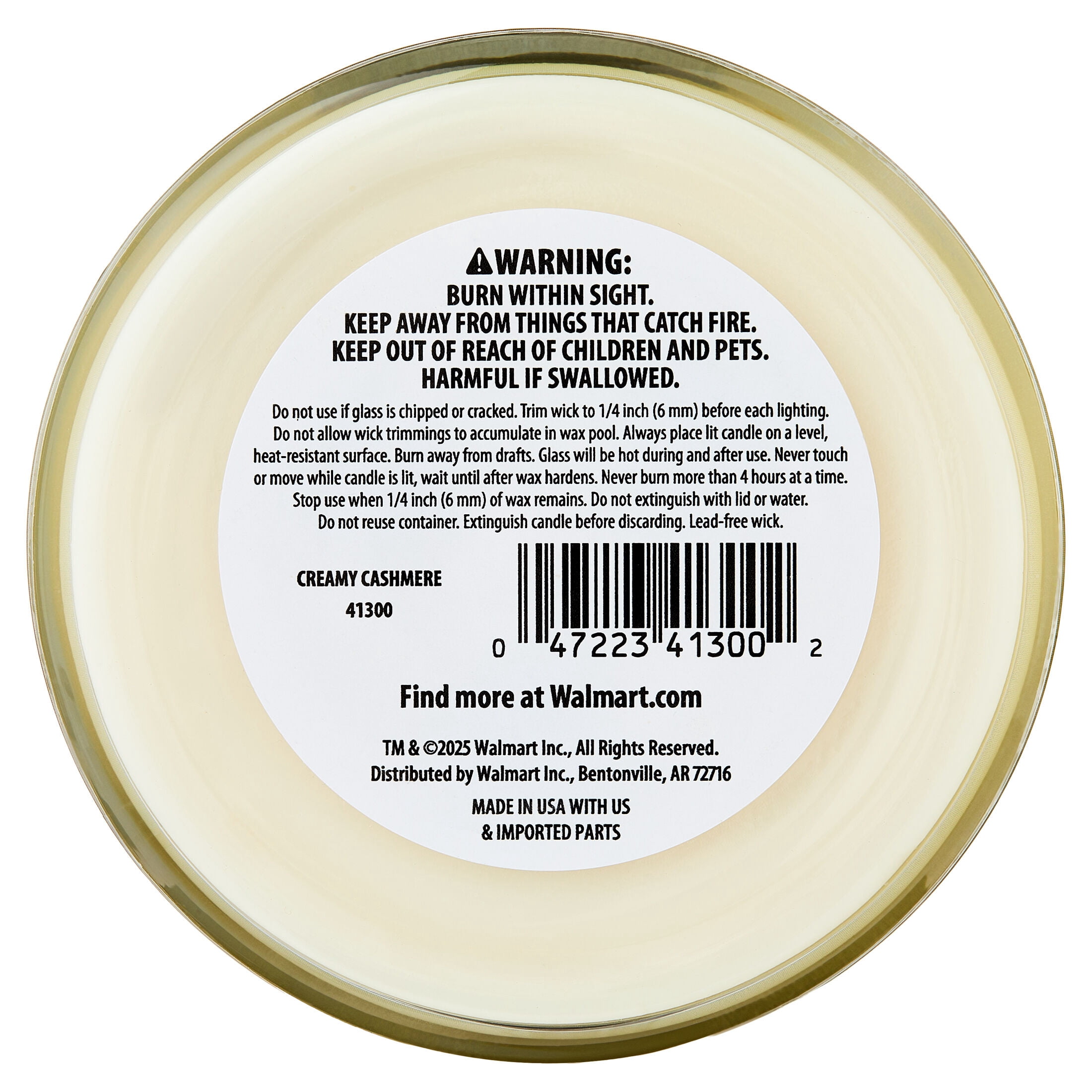 Mainstays 3-Wick Glass Jar Candle with Decorative Wrap, Creamy Cashmere, 13 oz