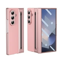 Allytechgroup for Samsung Galaxy Z Fold 7 Case with Stylus Slot & Glass Protector, Support Wireless  Charging Rugged Non-Slip Anti-Scratch Glossy Hinge Protective Cover Shock-Absorbent Design, Pink