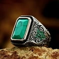 thumbnail image 4 of PAMTIER Men's Stainless Steel Vintage Domineering Punk Square Cut Green Synthetic Turquoise Gemstone Special Flower Pattern Inlay Biker Ring Size 10, 4 of 6