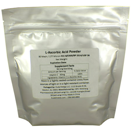 1 oz Bag of L-Ascorbic Acid Powder 99+% Food Grade USP36/BP2012 Naturally Fermented Pure White Crystals Form of Vitamin