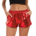 thumbnail image 2 of Fashion Women High Waist Yoga Sport Pants Shorts Shiny Metallic Pants Leggings, Red Size: S-2Xl, 2 of 4