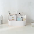 thumbnail image 5 of Plastic Storage Box with Removable Dividers | Desktop Organizer for Cosmetics, Office Supplies | Adjustable Compartments, Slanted Ergonomic Design | Blue, Pink, White | 1 Piece, 7.56x4.13x4.02 in, 5 of 6