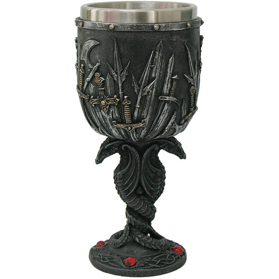 Double Dual Dragons based Medieval Swords Rhinestone Stones Goblet with removable Stainless Stain Inner