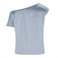 thumbnail image 5 of LEBONYARD Womens Summer V Neck Tshirt Tops,Womens Fashion Summer Short Sleeve Skew Collar Solid Casaul Tops T-shirt Light Blue XL, 5 of 7