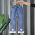 thumbnail image 2 of Cethrio Kids Girls Flare Jeans, Elastic Waist School Casual Stretch Denim Pants Pink Size 4-5 T, 2 of 3