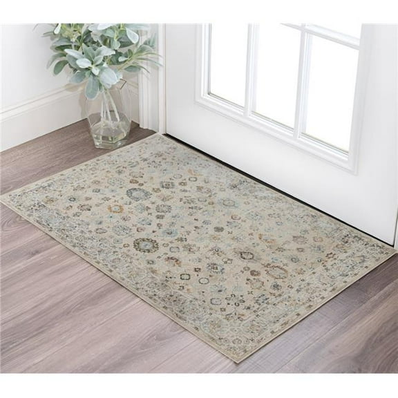 HomeRoots 570807 2 x 3 ft. Ivory Blue & Gray Floral Medallion Rectangle Area Rug