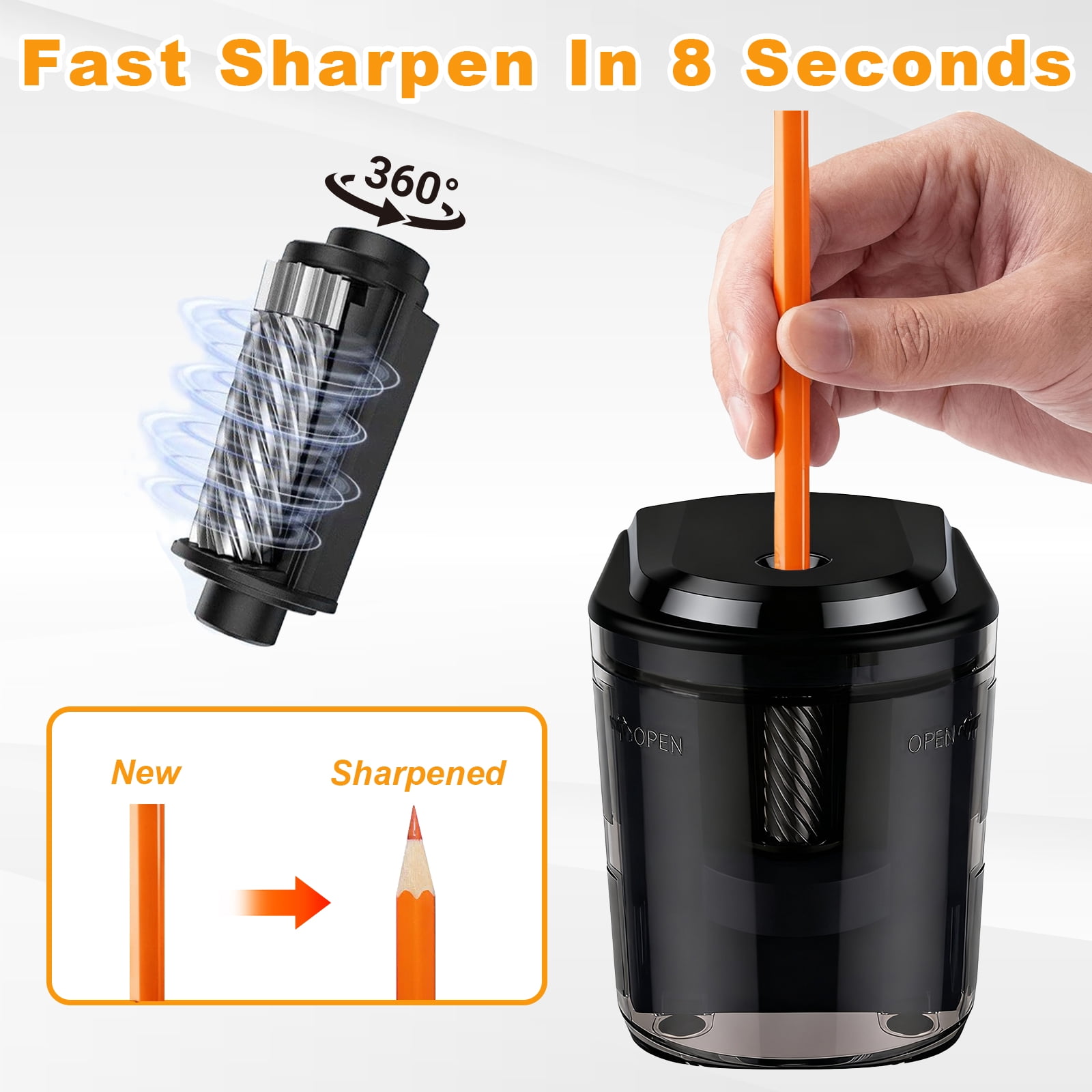 JILhome Heavy-Duty Electric Pencil Sharpener, Helical Blade Pencil Sharpener, Auto Stop Pencil Sharpener for No.2/Colored Pencils(6-8mm), Plug In Pencil Sharpener for Home, Office, Teacher, Black