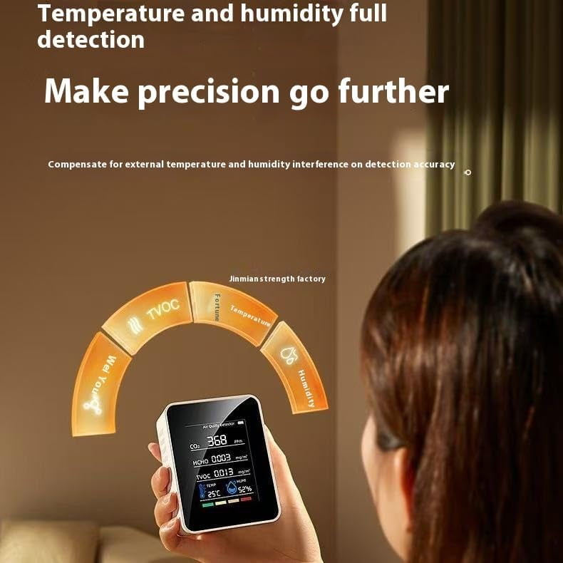 5 in 1 Air Quality Monitor CO2 Meter Carbon Dioxide Detector CO2 CO TVOC HCHO PM2.5 PM1.0 PM10 Temperature Humidity Detection