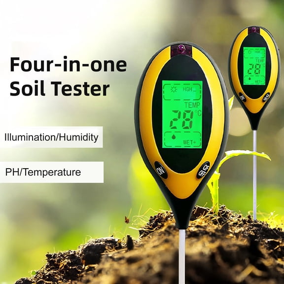 Hugtrea 4-in-1 Soil Tester Digital Display Soil Moisture Sunlight PH Temperature Tester Long Probe Soil Tester for Garden Lawn Farm Greenhouse Plant Care
