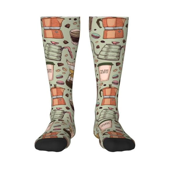 Fotbe Coffee Makers Macaroons Chocolate Calcetas Divertidas Estampadas para Hombre y Mujer, Calcetas de Algodón hasta la Rodilla para Caminar, Correr, Enfermería y Embarazo