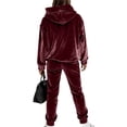 thumbnail image 4 of longantii Velour Lounge Sets for Women 2 Piece Velvet Tracksuits Jogging Hoodie Sweatsuits Soft Sports Leisure Jogger Outfit Wine XL, 4 of 5