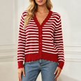 thumbnail image 3 of Lixiuxyad ‌Women's V-Neck Striped Knit Cardigan Long Sleeve Button-Front Summer Knit Tops,Red, 3 of 6