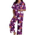 thumbnail image 3 of Womens Halloween Pajamas Set Lightweight Loose Fit Ghost Pumpkin Print Button down Short Sleeve with Pants Outfits Soft Comfy Summer Jammies 2 Piece Lounge Set, 3 of 7