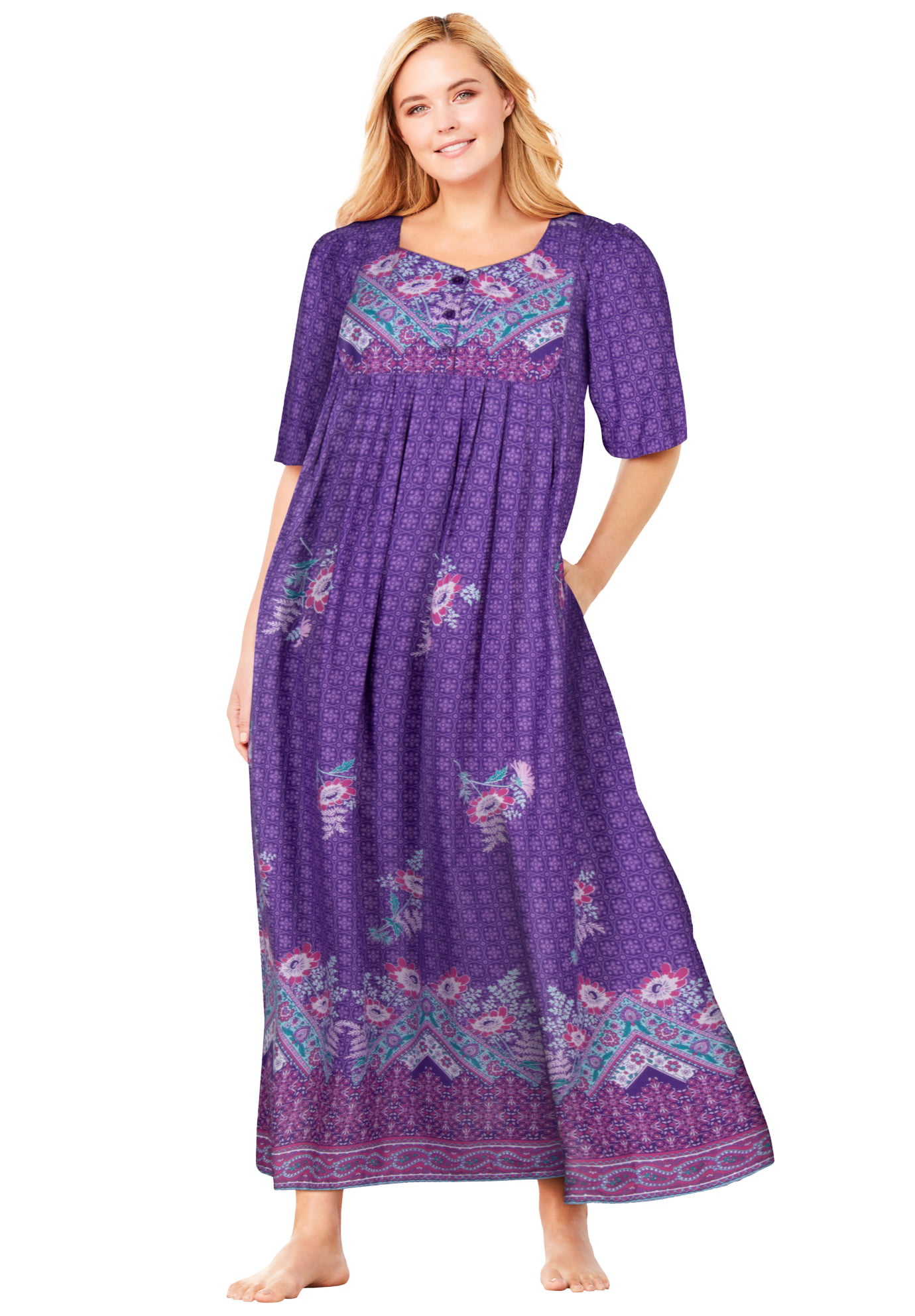 Only Necessities Women's Plus Size Petite Mixed Print Long Dress or ...