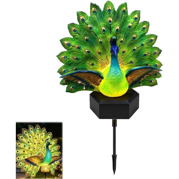 Solar Peacock Garden Sculpture, Outdoor Decor Light with Auto-On LED，1 | Solar Peacock Garden Sculpture Moving, Ip44 All-Weather Waterproof, Tail Statue for Yard Patio Lawn